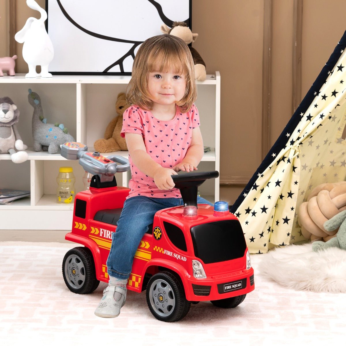 Joyful Adventures: Ride On Fire Truck for Kids with Bubble Feature