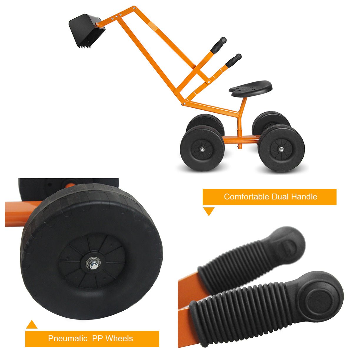 Orange Ride On Sand Digger Rotatable Seat View