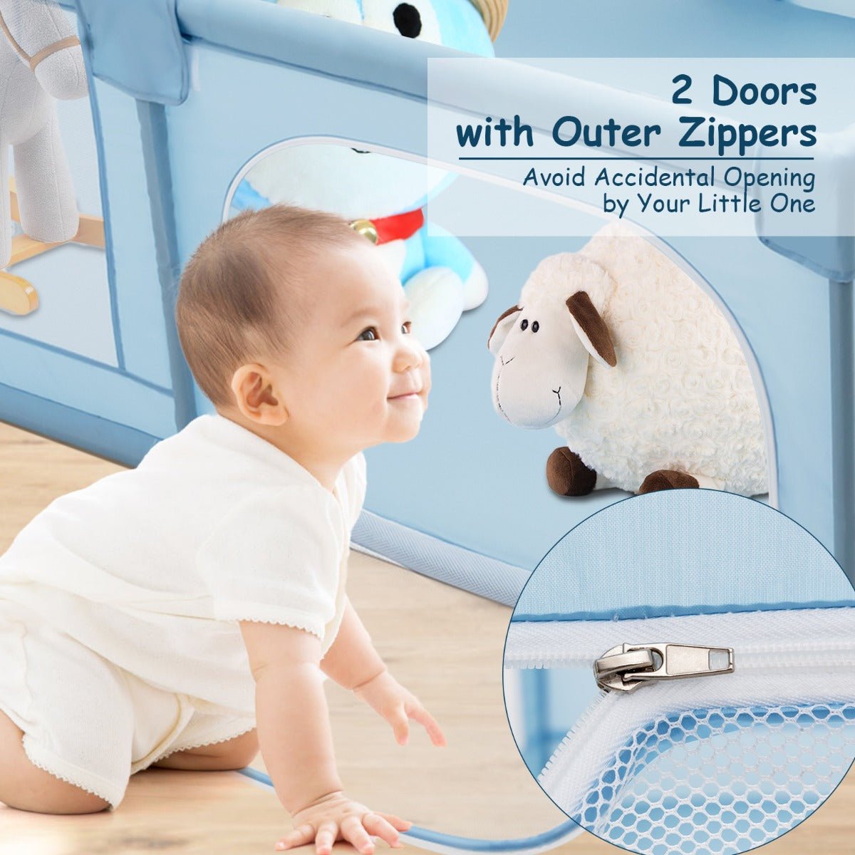 Blue Baby Play Yard with Secure Safety Lock