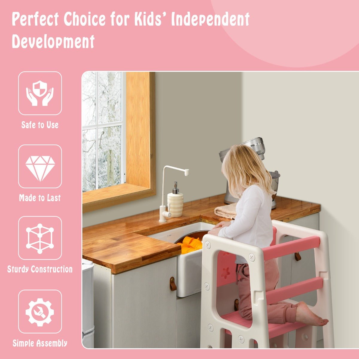 Children's Step Stool with Safety Rails - Support Independence