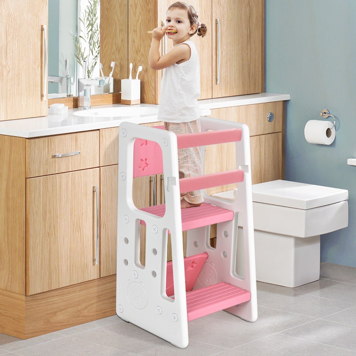 Kids Learning Helper Stool - Dual Safety Rails - Foster Autonomy