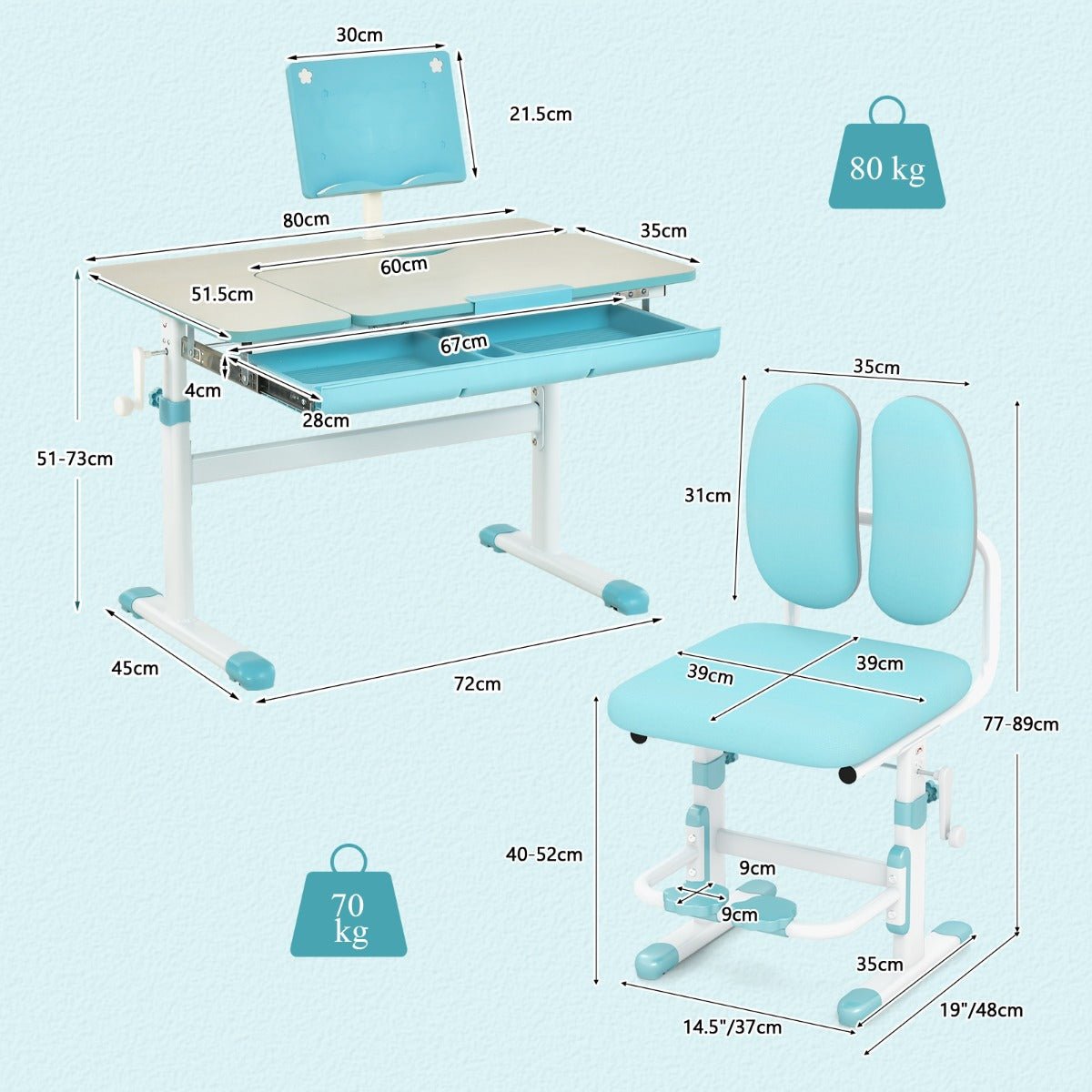 Blue Kid's Study Desk & Chair Set - Quality Furniture for Growing Minds