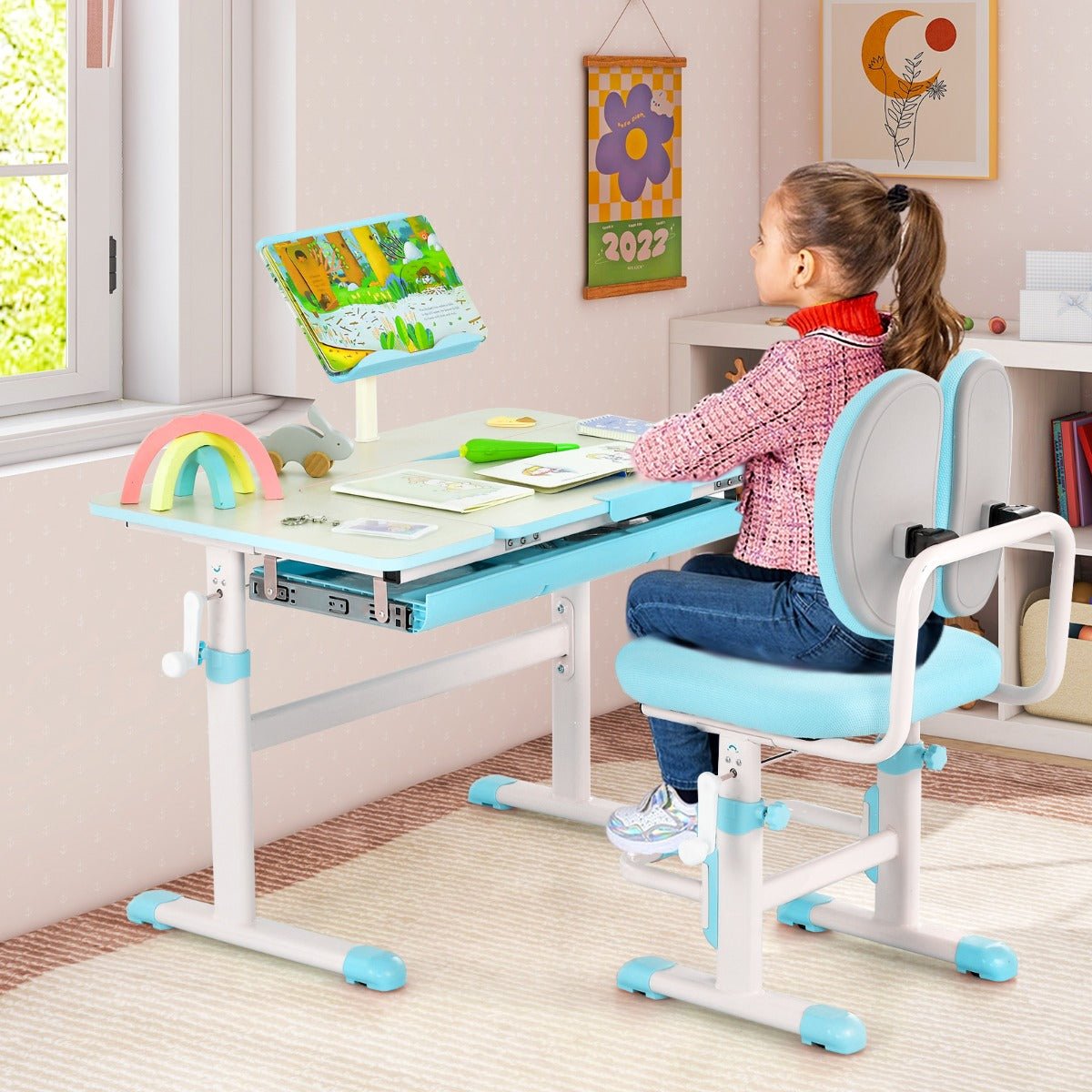 Enhance Study Time with the Blue Kid's Study Desk & Chair Set