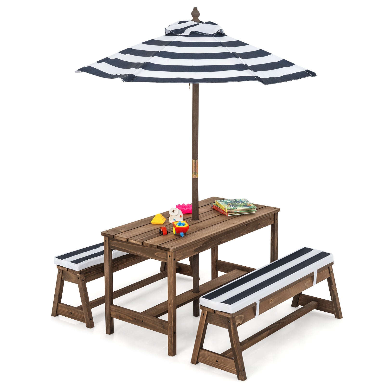 Kids Table & Bench Set: Umbrella & Cushions for Ultimate Indoor-Outdoor Play
