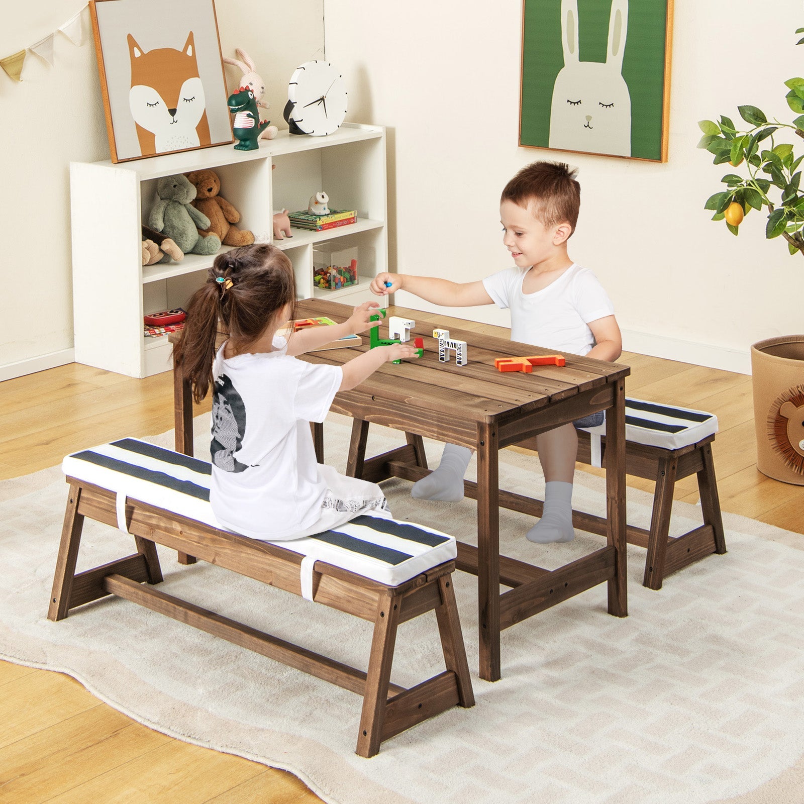 Children's Garden Escape: Table, Bench, Umbrella & Cushions - Wholesome Playtime