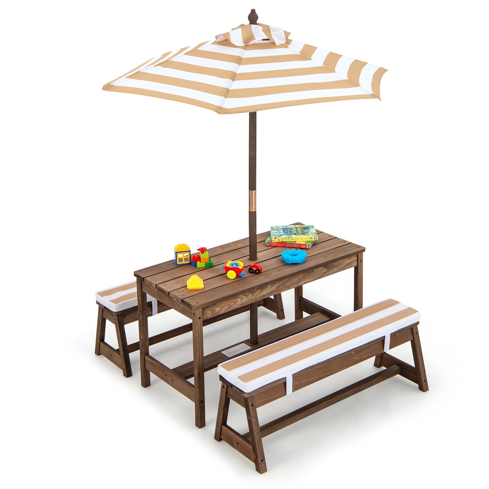 Kids Table & Bench Set: Umbrella & Cushions for Playful Indoor-Outdoor Adventures