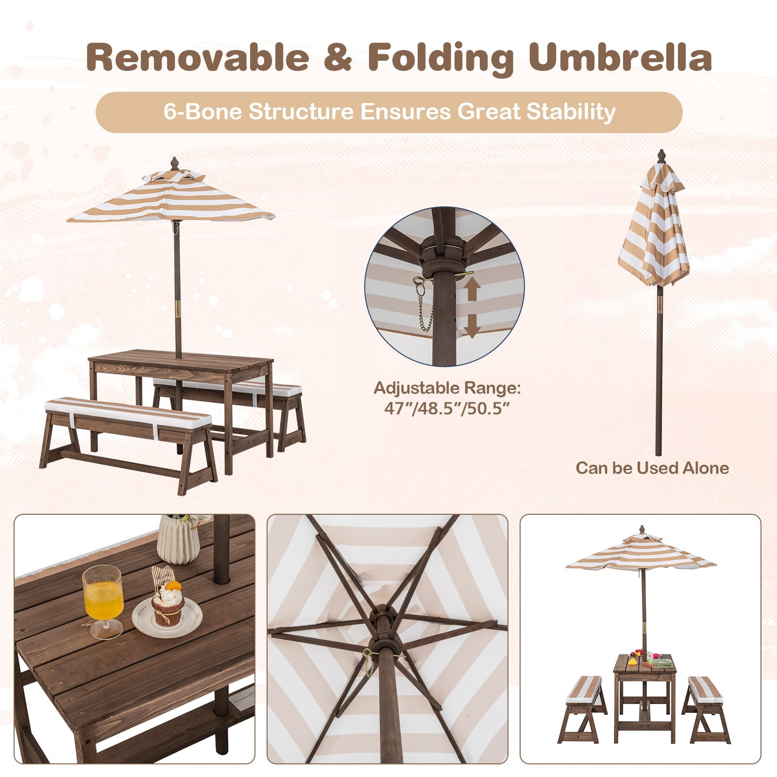 Kids Picnic Table & Bench Set: Umbrella & Cushions for Joyful Gatherings