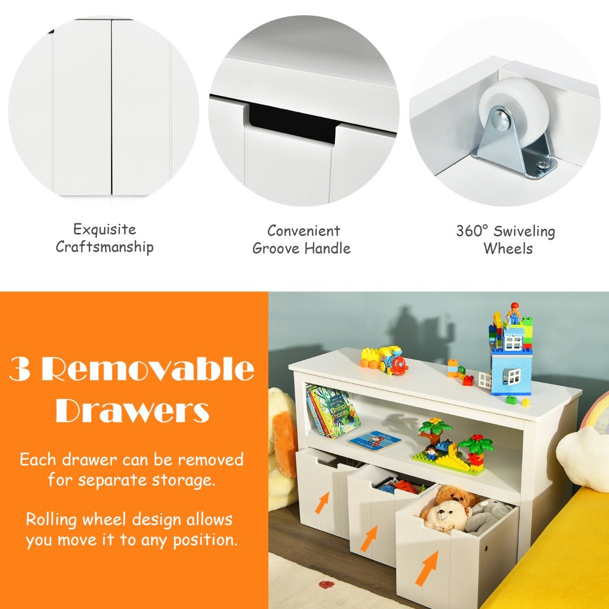 Children's Toy Storage with 3 Removable Drawers - Keep Toys Tidy