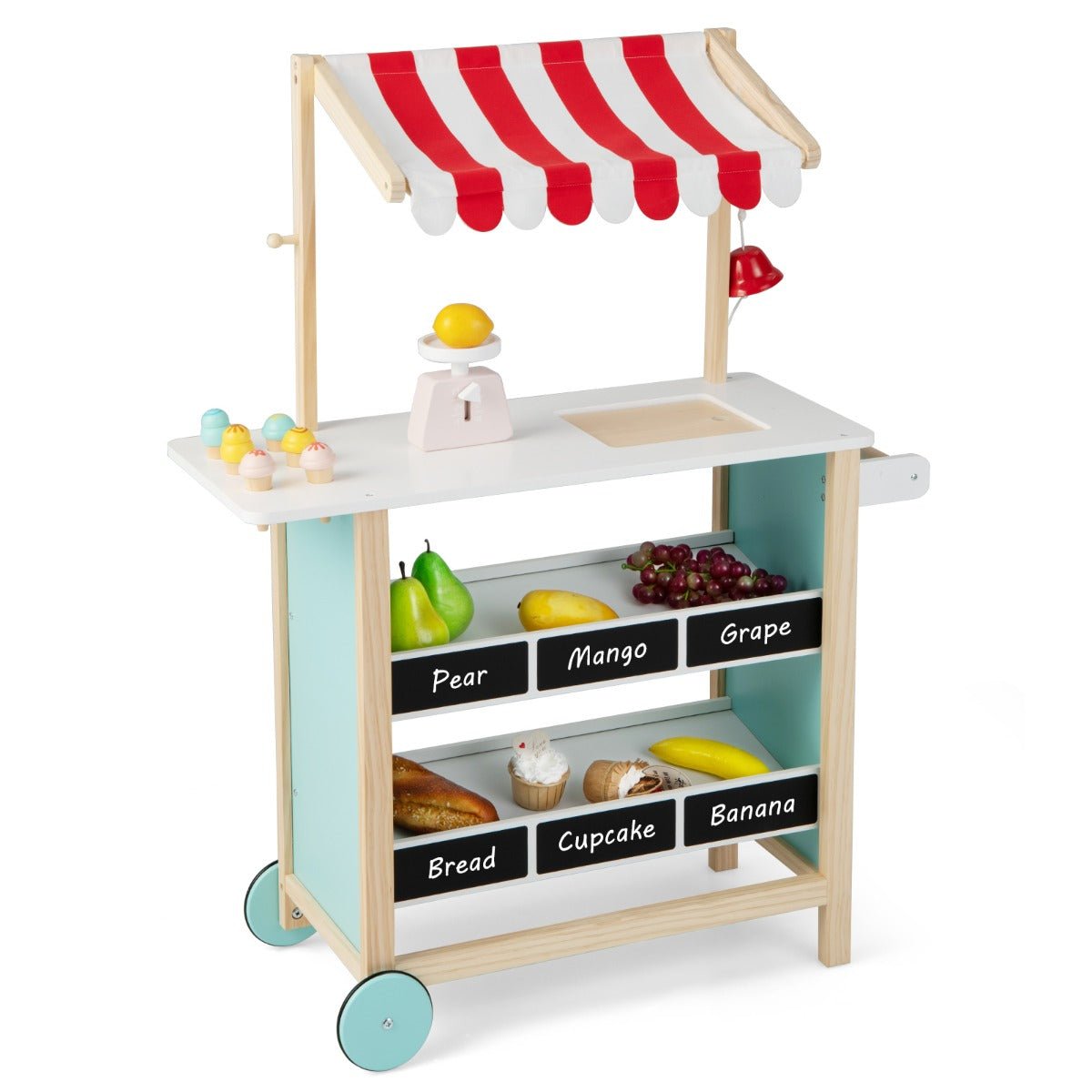 Imagination on Wheels: Kids Wooden Ice Cream Cart with Chalkboard & Storage