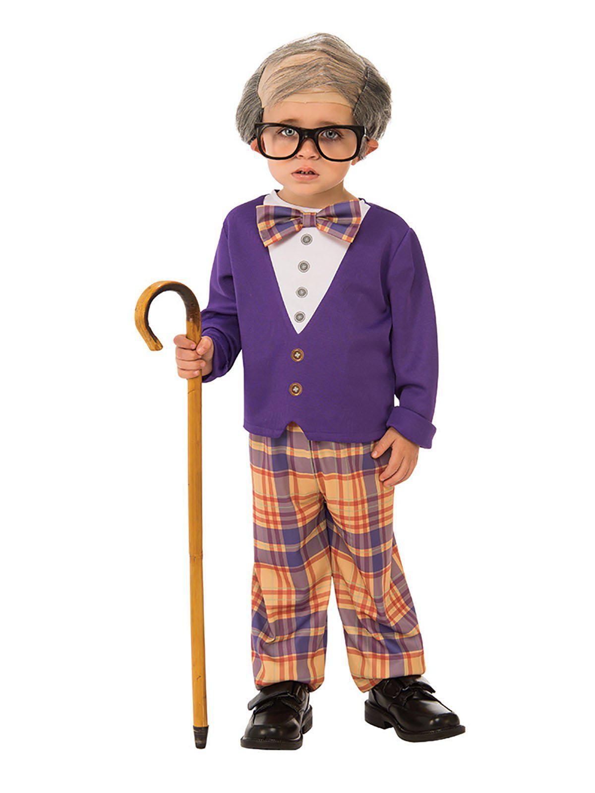 Little Old Man Costume for Kids Cardigan, Slacks, Wig