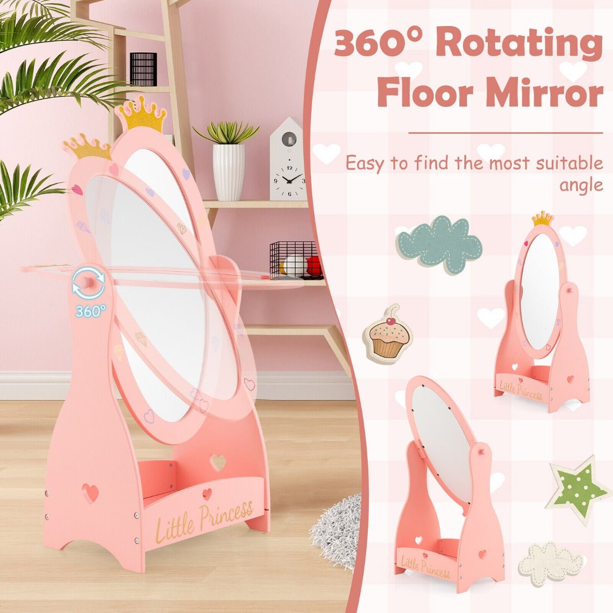 Kids Freestanding Mirror with Storage - Pink