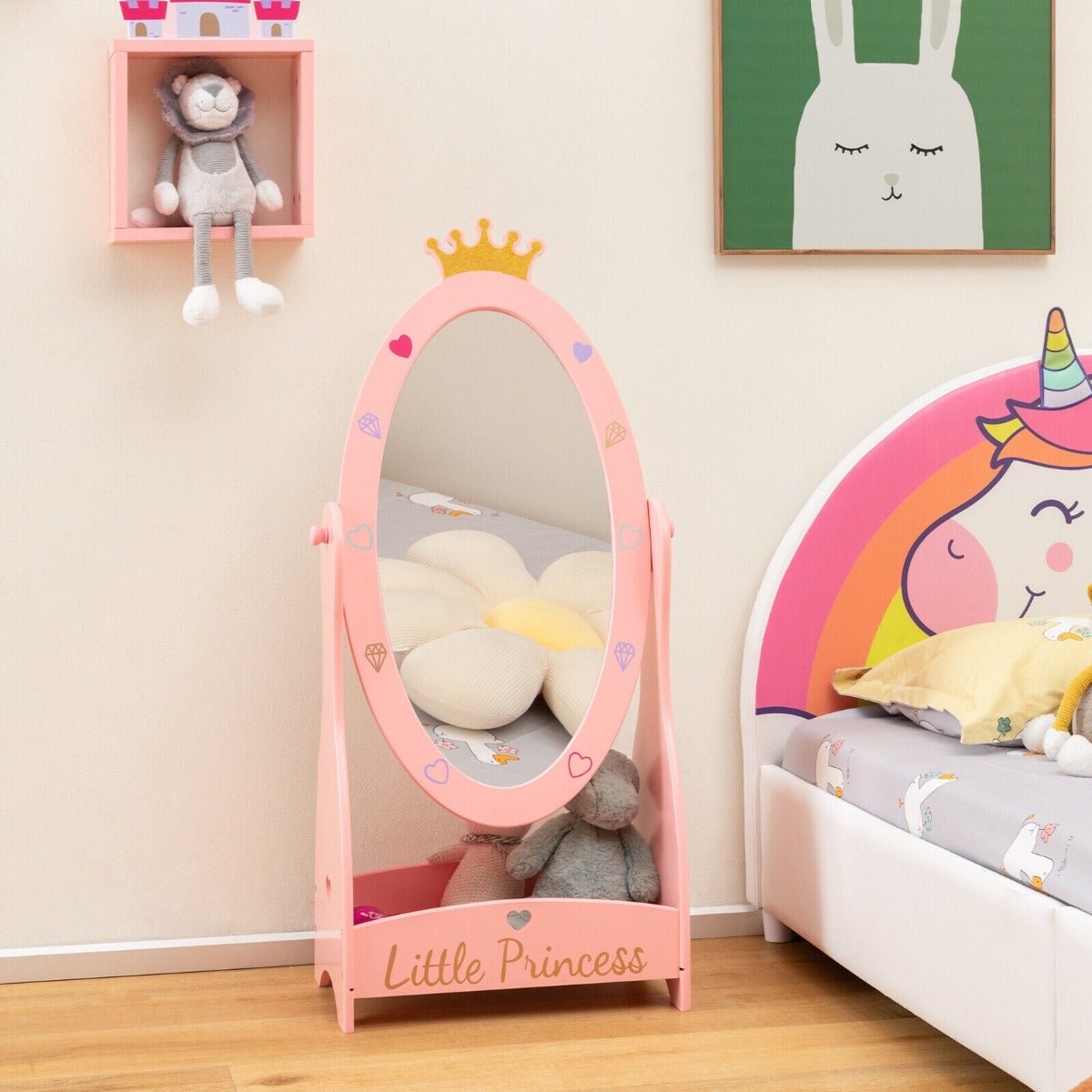 Kids Bedroom Pink Dressing Mirror with Storage