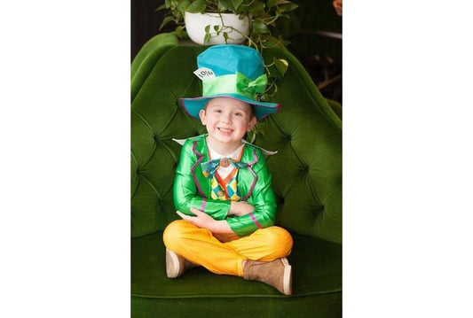 Mad Hatter boys costume set inspired by Disneys Alice in Wonderland, size Large. Unique kids dress-up.