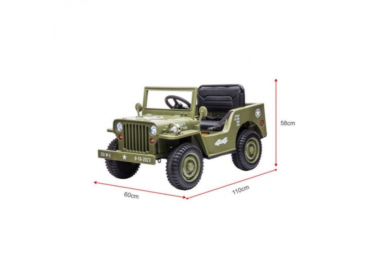 12v Electric Ride On Jeep in Army Green for kids home play adventures.