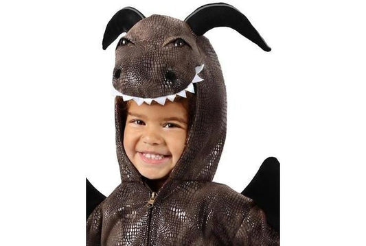 Kids Dragon Fortress Costume | Hooded jumpsuit with wings, perfect for imaginative play at home.