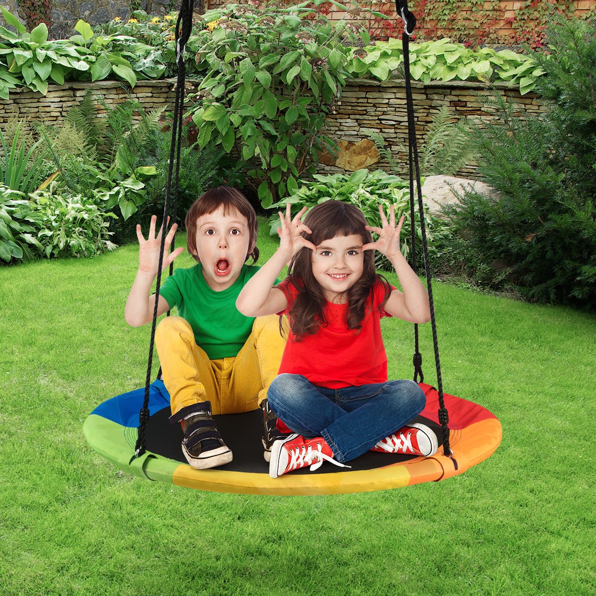 Adjustable Flying Saucer Tree Swing with Multiple Functions for Kids