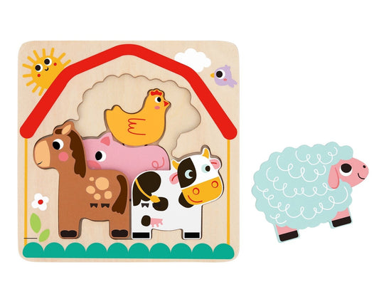 Colorful farm animal puzzle for kids, featuring multiple layers for interactive learning and play.