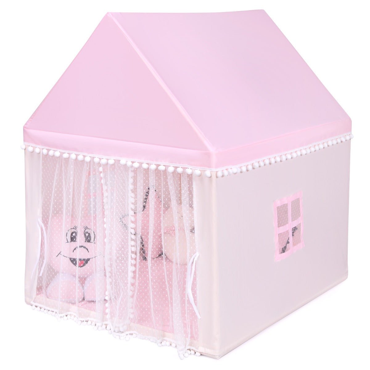 Pink Fantasy Castle Playhouse for Kids: Wood Frame & Cotton Mat