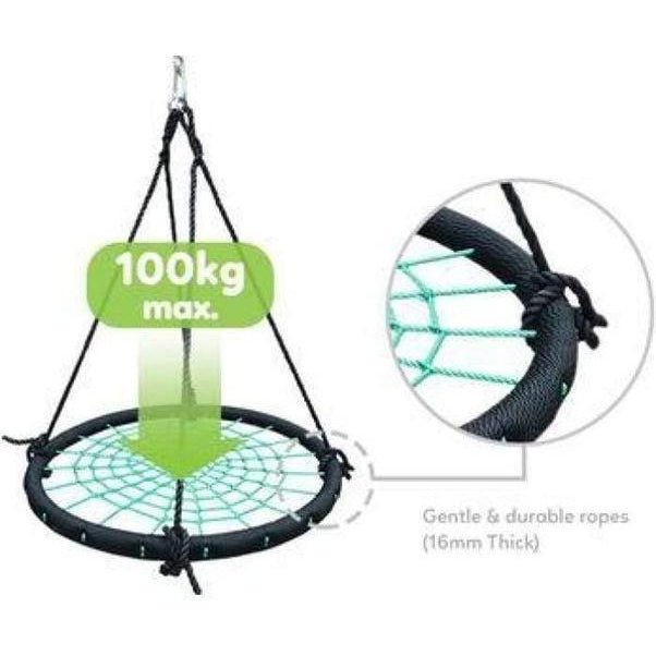 Oakley Swing Set with sturdy 1m Spider Web Swing for fun backyard play. Oakley Swing Set with sturdy 1m Spider Web Swing for fun backyard play.