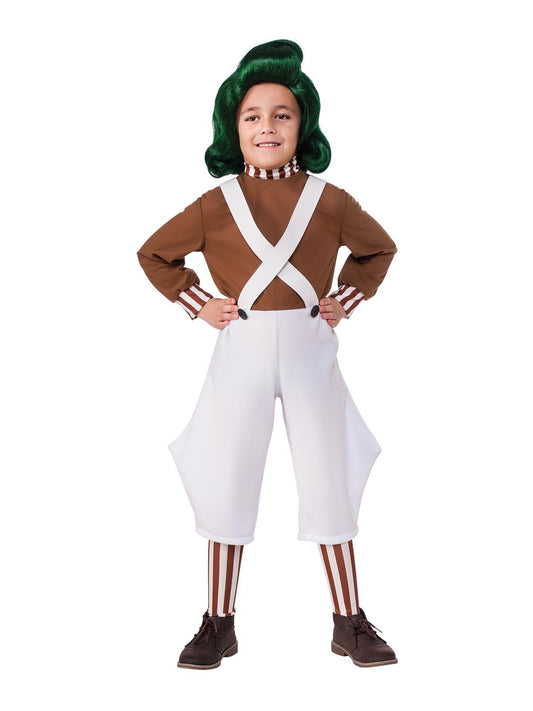 Green Oompa Loompa child wig, licensed from Willy Wonka, perfect for dress-up play at home.