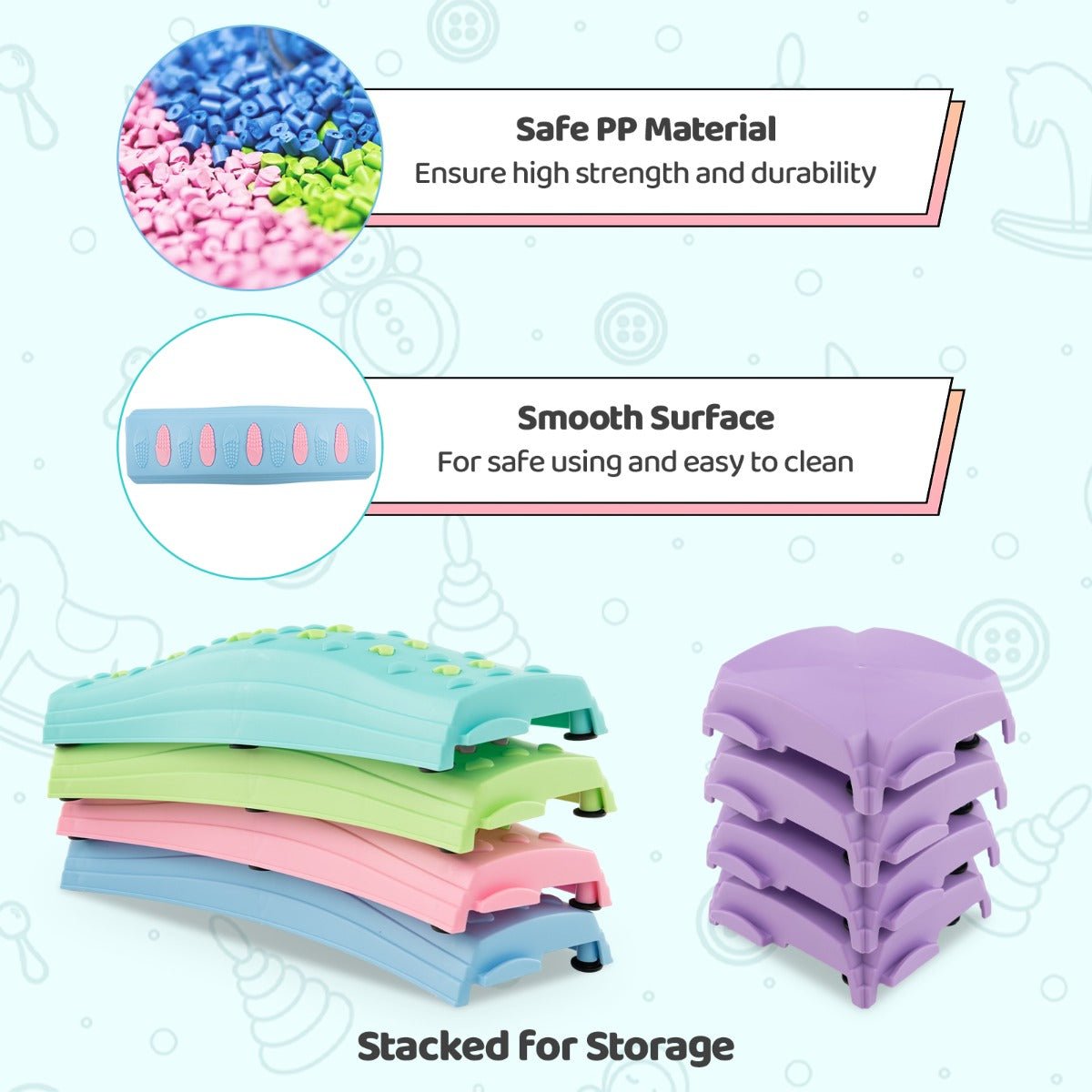 Vibrant 20-piece balance beam set for kids indoor and outdoor play at home. Vibrant 20-piece balance beam set for kids indoor and outdoor play at home.