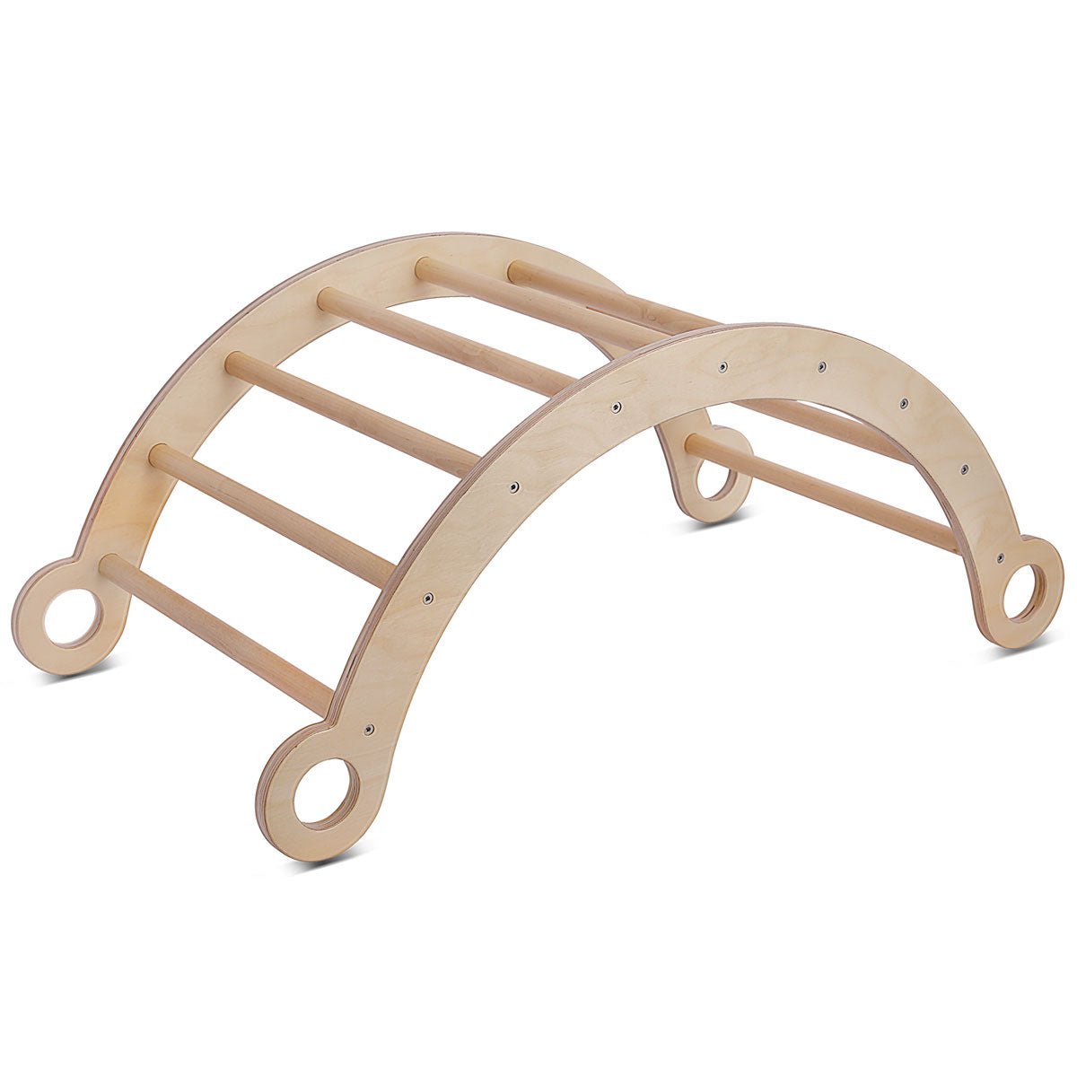 Kid-friendly Pikler wooden climbing arch encourages active play for toddlers at home. Kid-friendly Pikler wooden climbing arch encourages active play for toddlers at home.