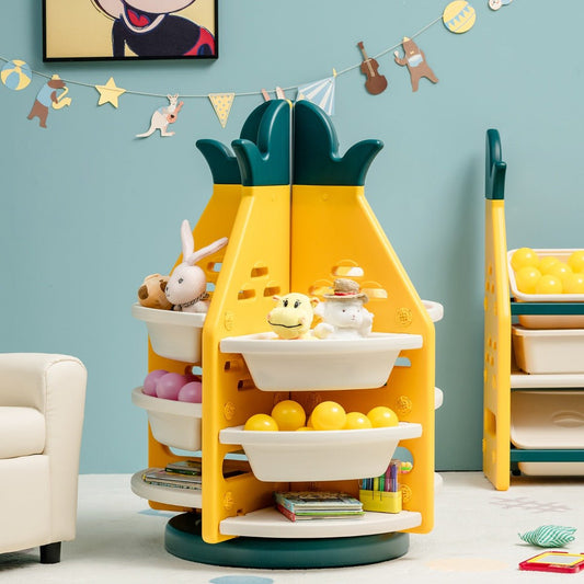 360° Rotating Pineapple Shelf - Kids Organizer with Plastic Bins