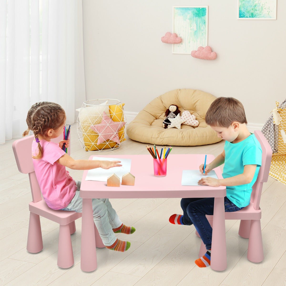 3-Piece Pink Kids Table and Chairs Set - A Place for Stories