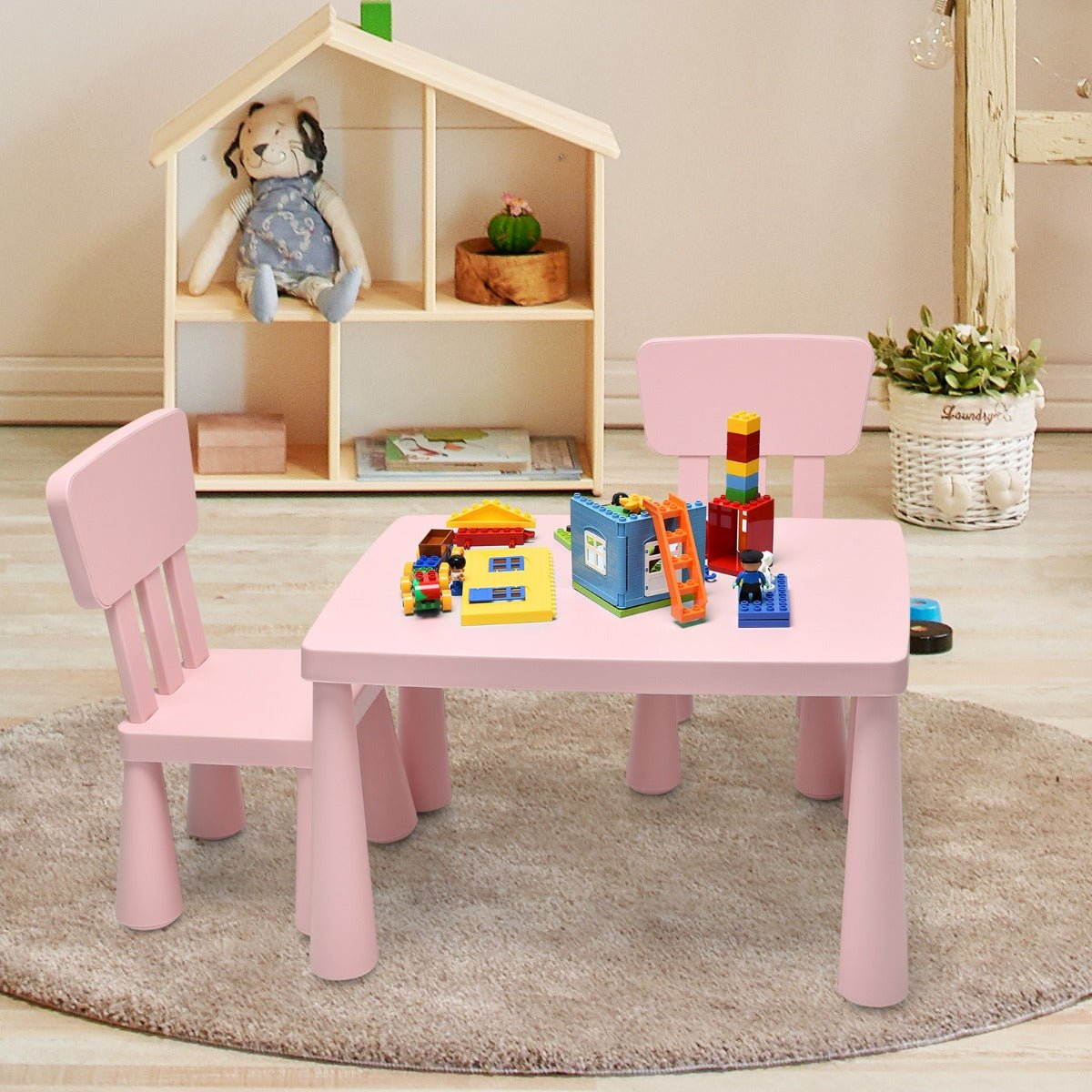 Children's Table Set with 2 Chairs - Pink Reading Oasis for Kids