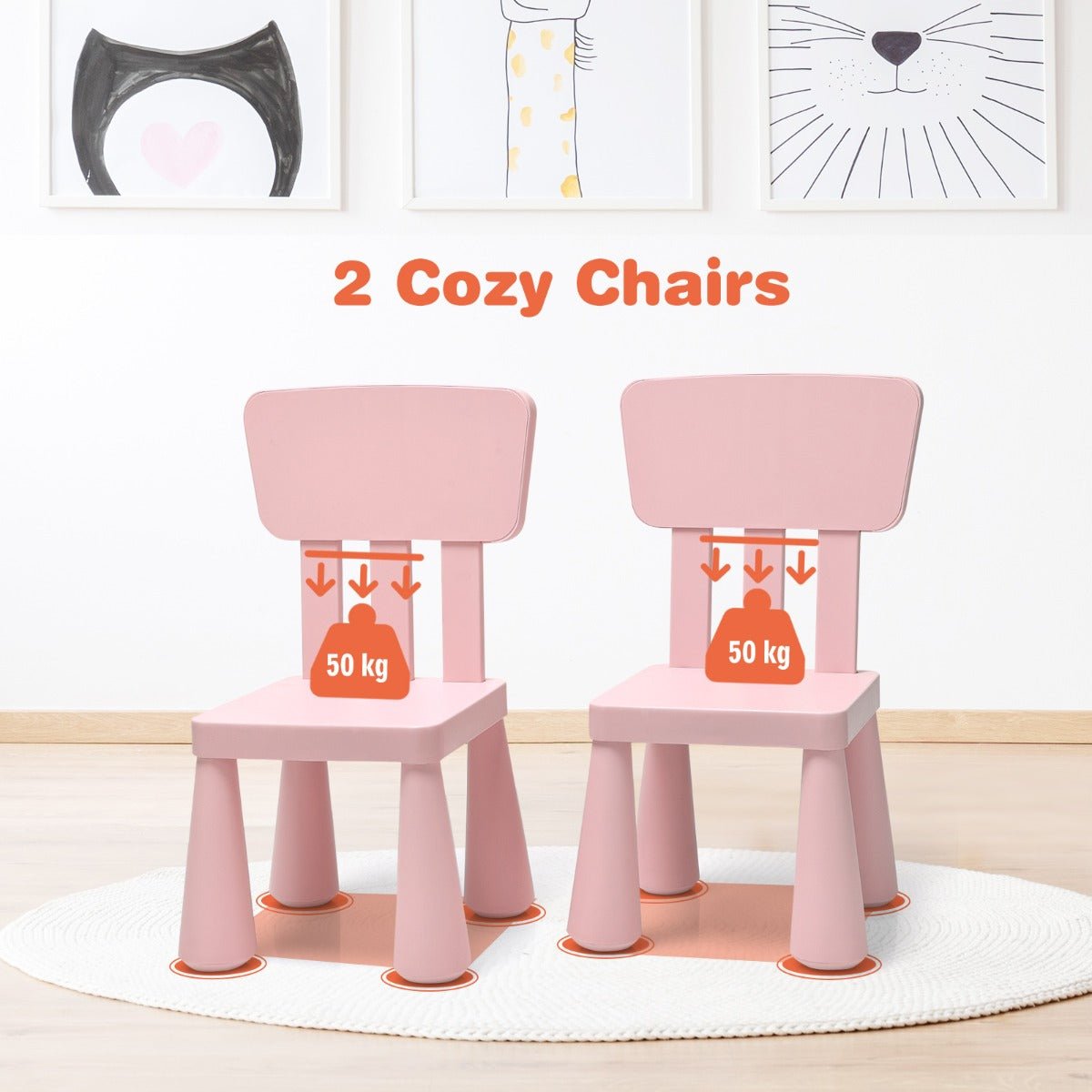 Kids Reading Nook Essentials - Pink Table and Chairs Set
