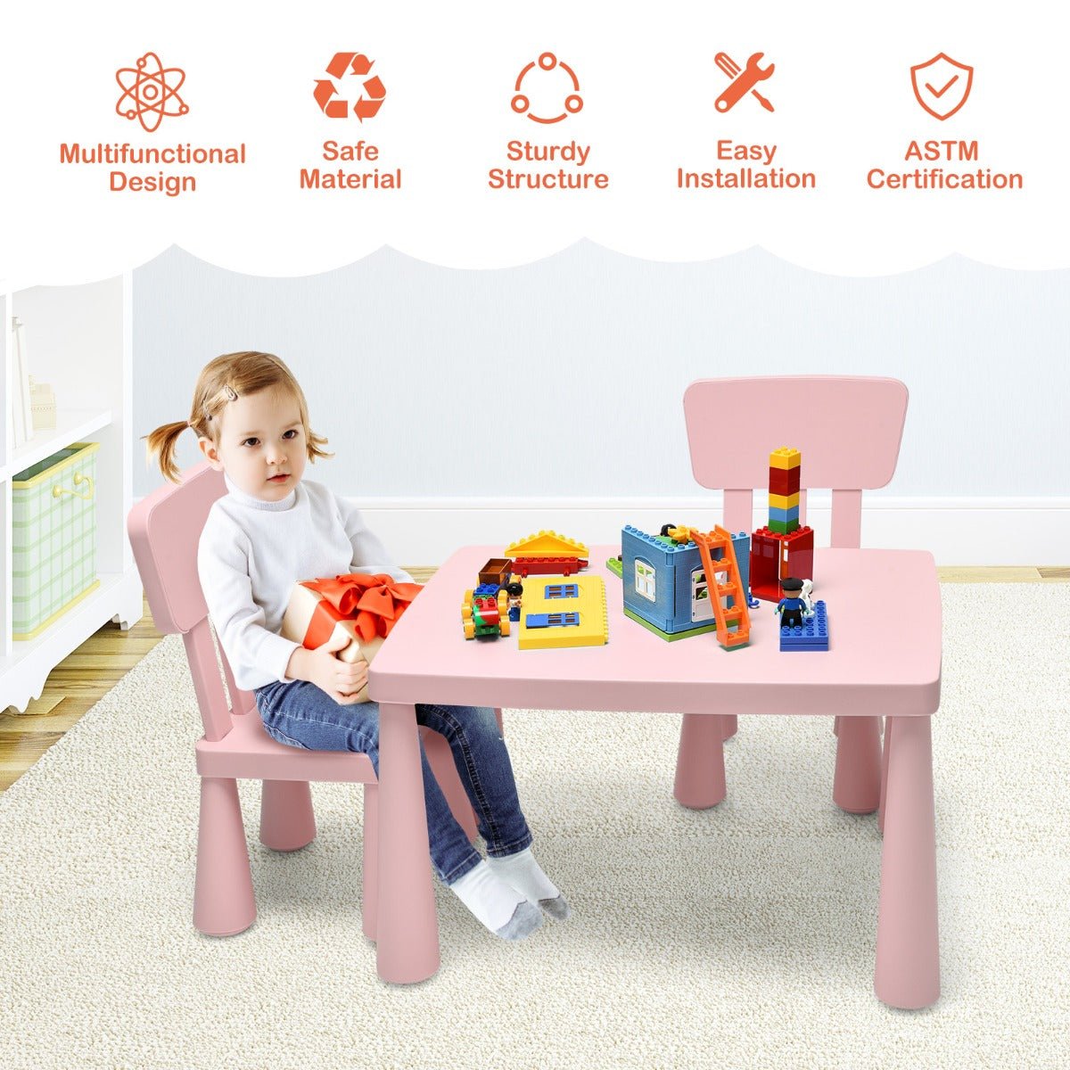 Children's Reading Corner Furniture - Pink Table and Chairs Ensemble