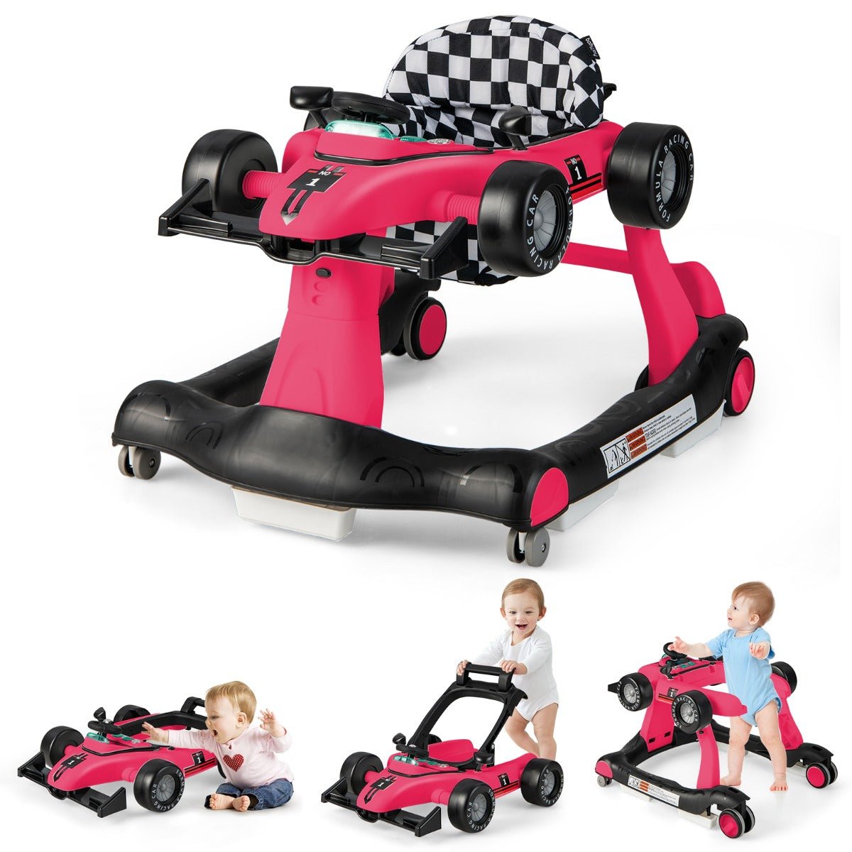 4-in-1 Pink Baby Walker with Music Box, promotes mobility and auditory development for infants. 4-in-1 Pink Baby Walker with Music Box, promotes mobility and auditory development for infants.