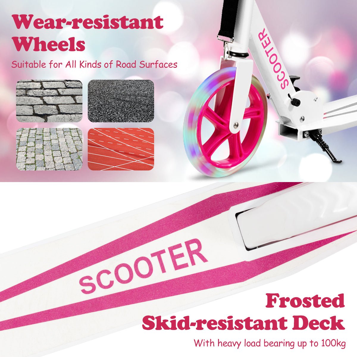 Pink Foldable Scooter with LED Wheels: Kick and Glide in Style