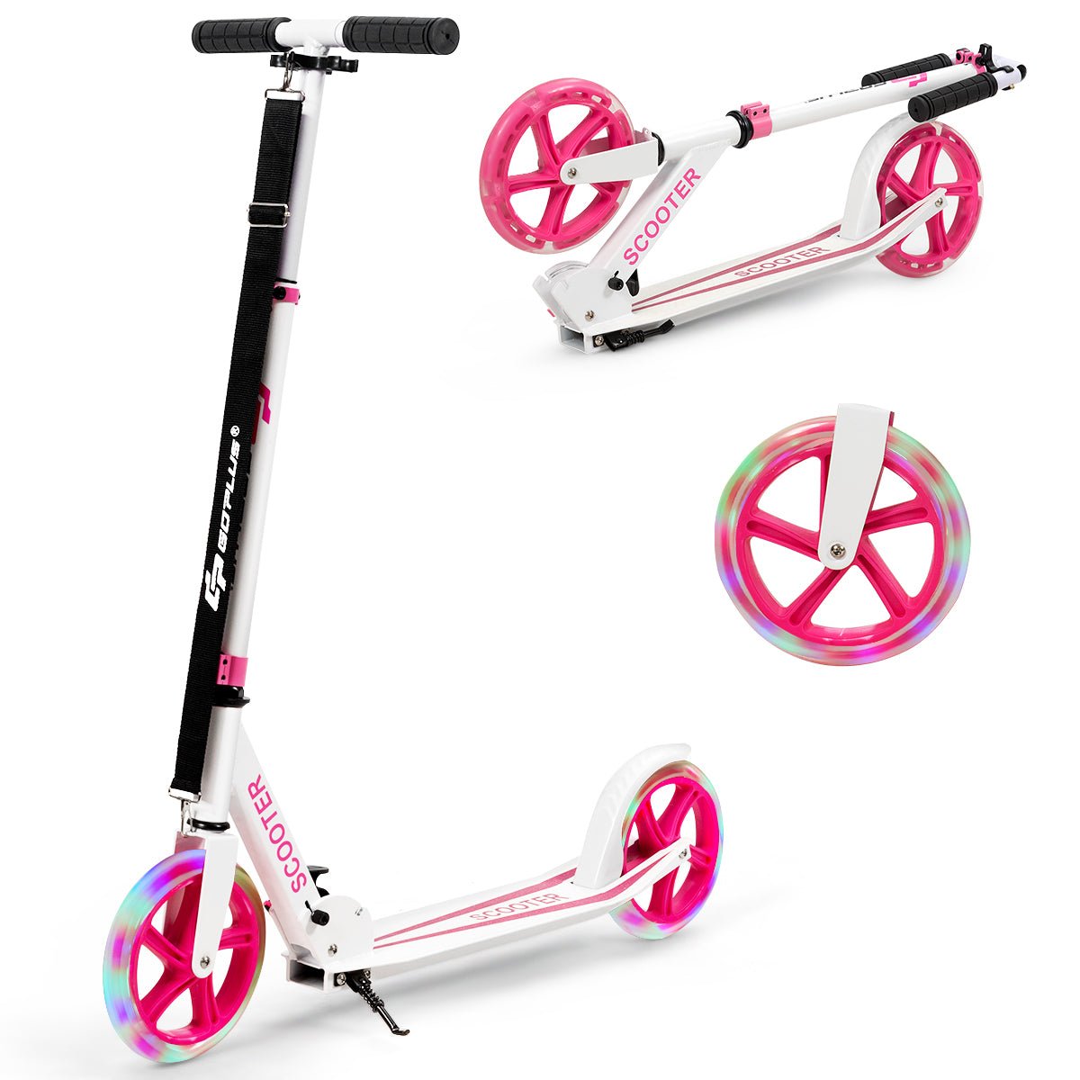 Pink Folding Kick Push Scooter: LED Wheels for Fun Rides