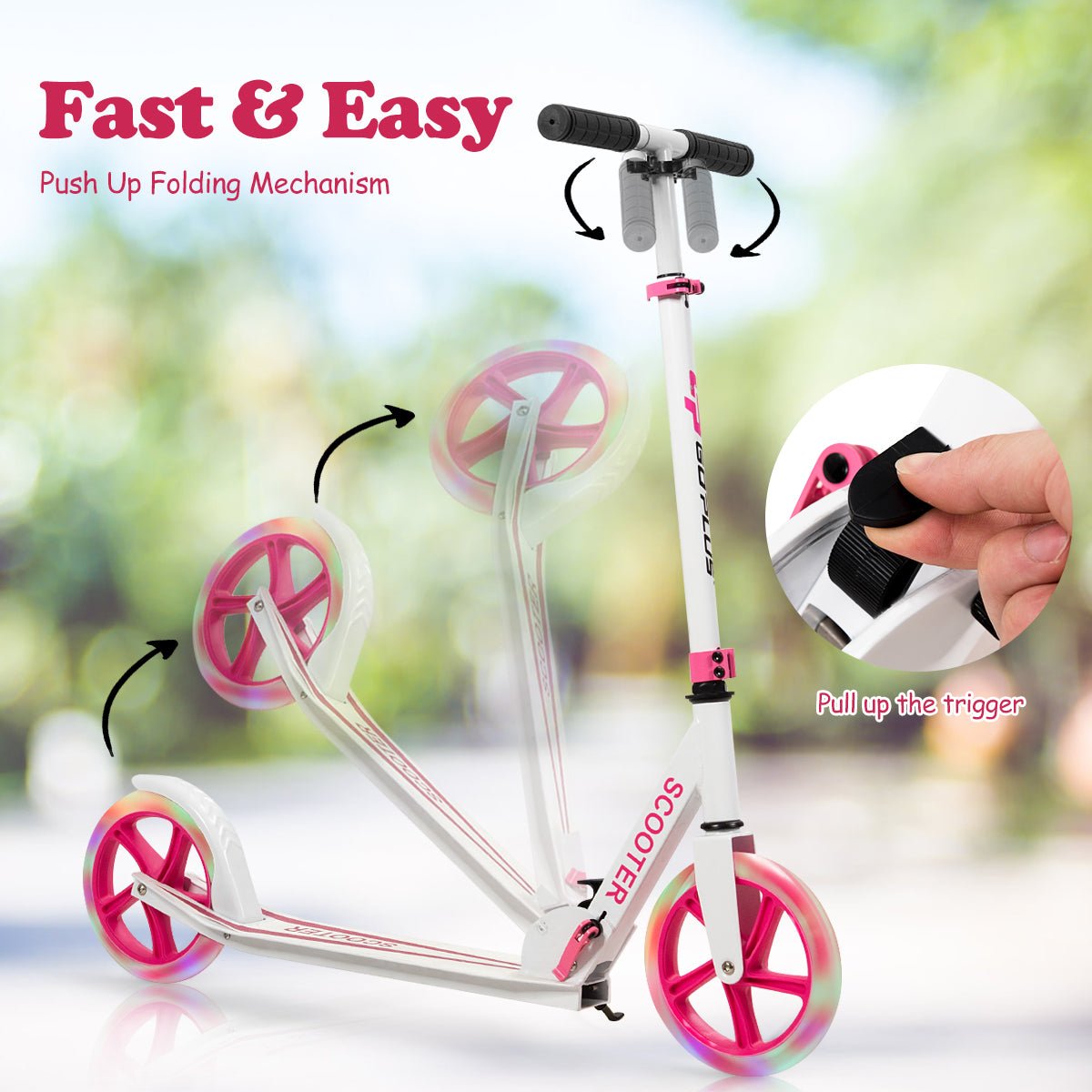 Pink Kick Scooter: Foldable Design, Flashing LED Wheels, Exciting Rides