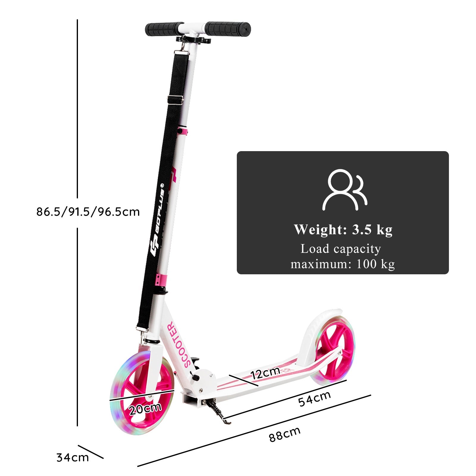 Kick Push Scooter with LED Wheels: Folding Design, Pink Delight