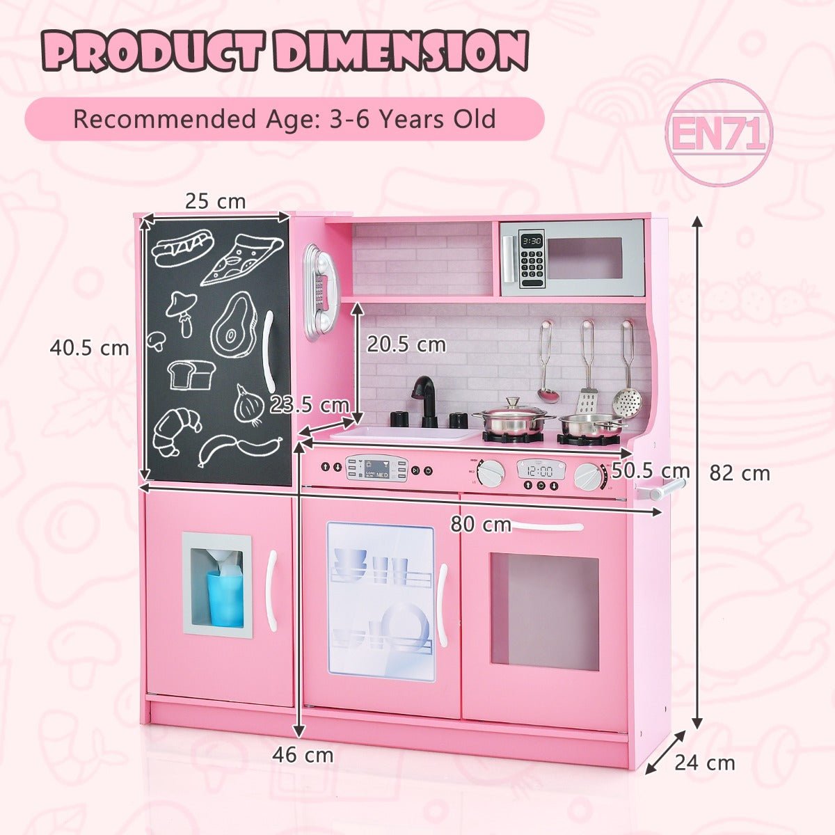 All-in-One Pink Kitchen with Microwave and Dishwasher