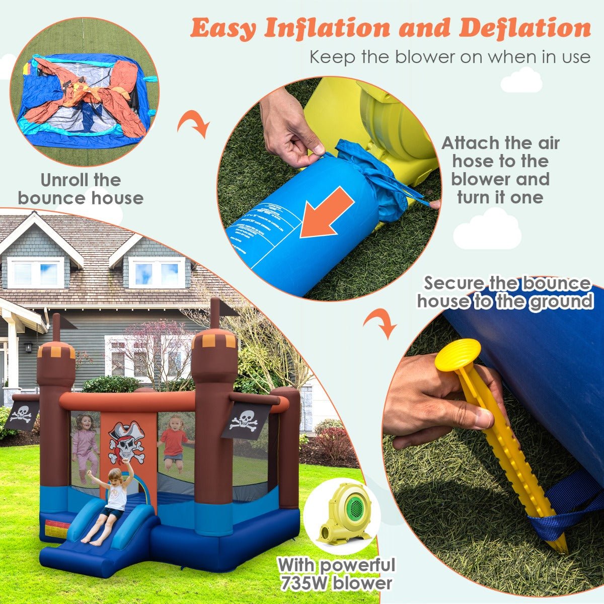 Kids Inflatable Bounce Castle - Outdoor Playtime with Bounce and Hoop
