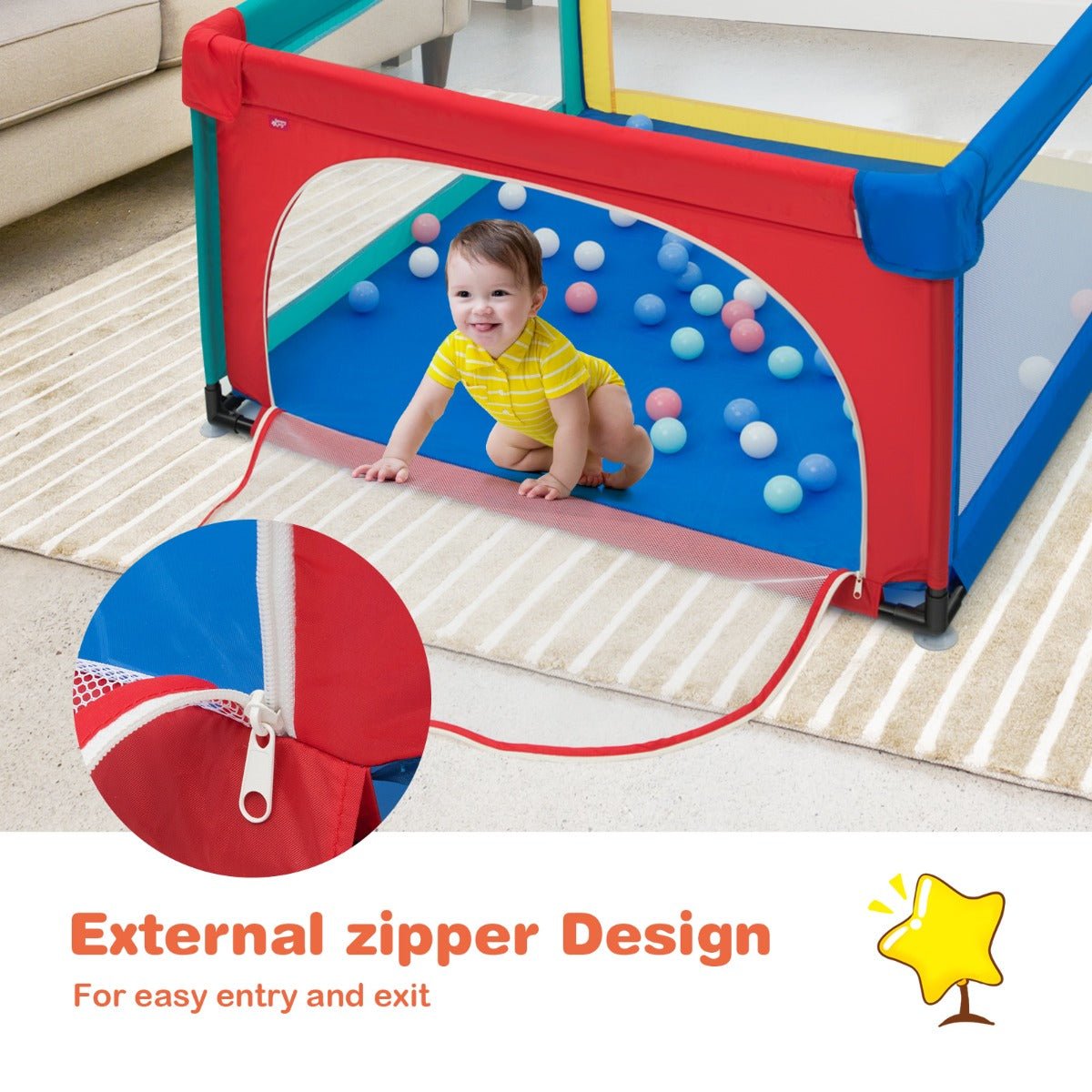  Playpen with Safety Activity Fence: Multicolour Option for Babies and Toddlers, Complete with 50 Ocean Balls