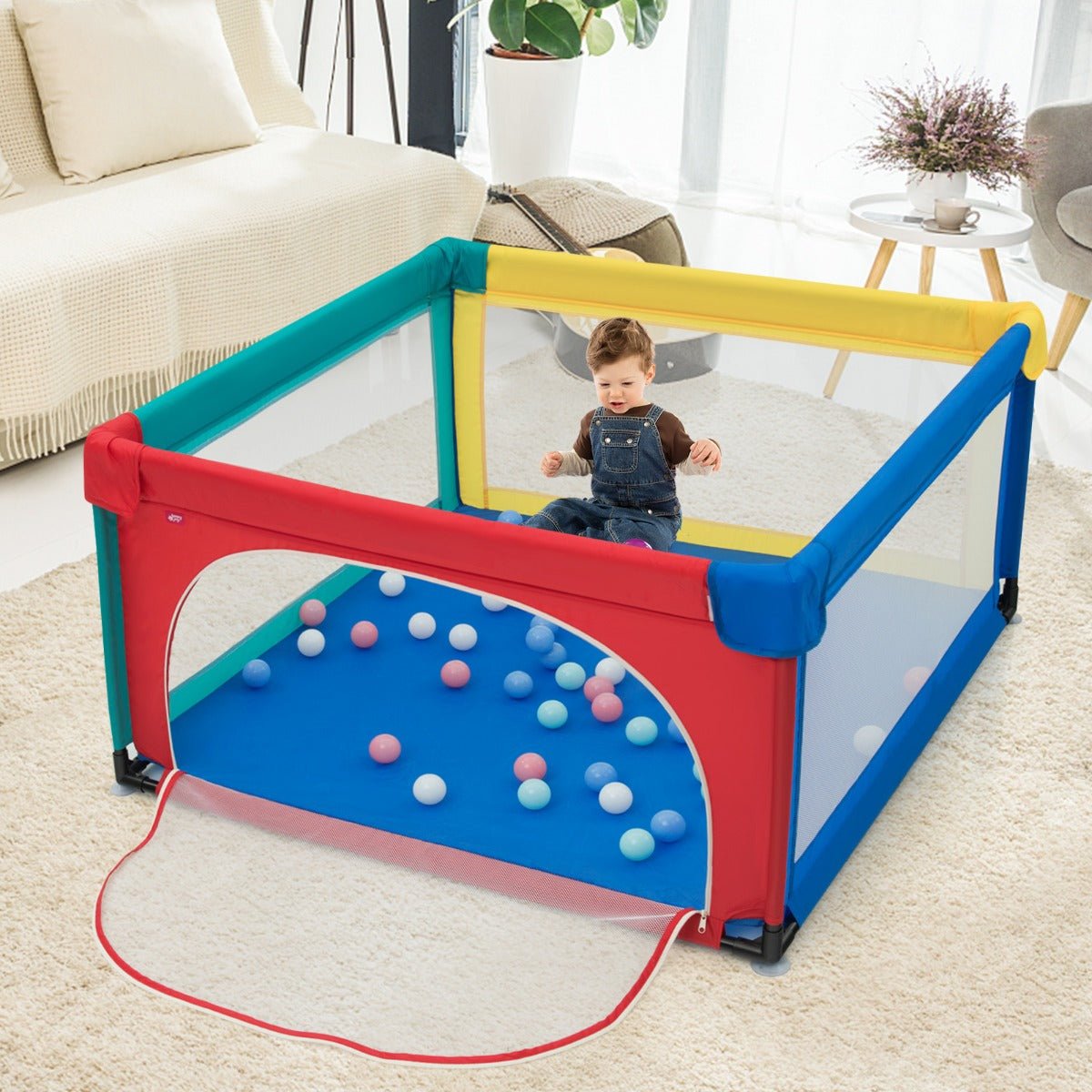 Baby and Toddler Playpen with Safety Activity Fence: Multicolour Design and 50 Ocean Balls