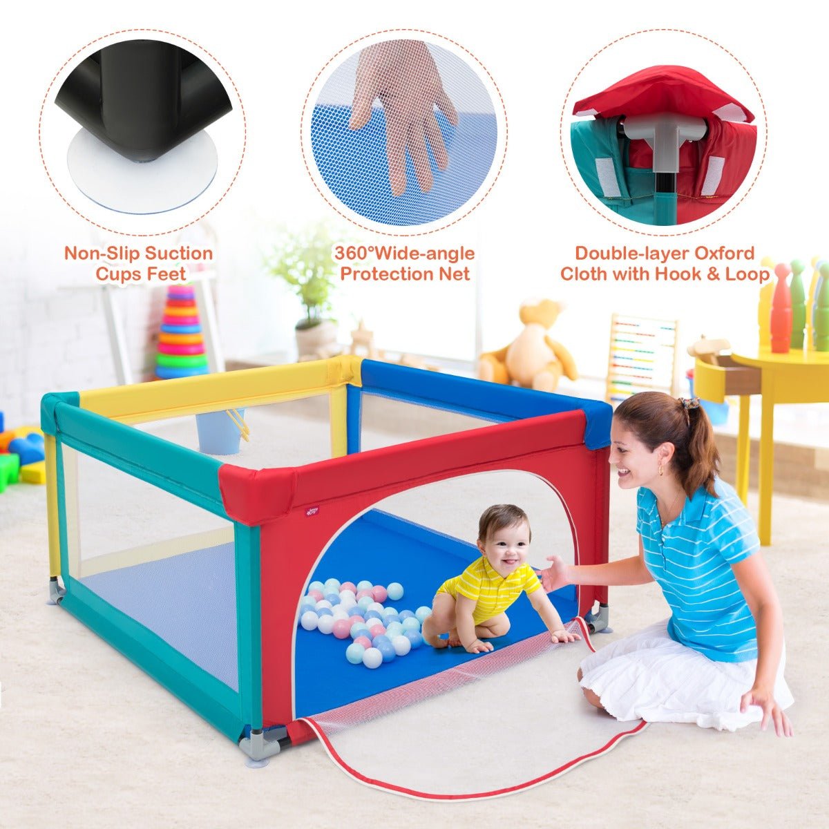 Baby and Toddler Playpen: Multicolour Safety Activity Fence Including 50 Ocean Balls