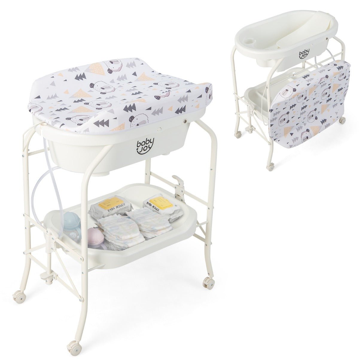 Shop White Portable Baby Changing Table with Bathtub on Wheels