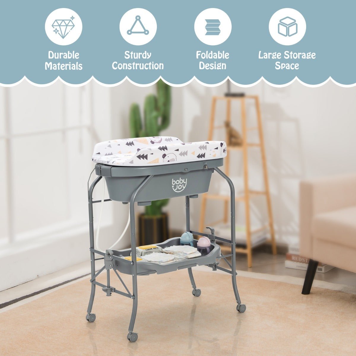 Enhance Baby's Comfort with the Grey Portable Changing Table - Buy Now!