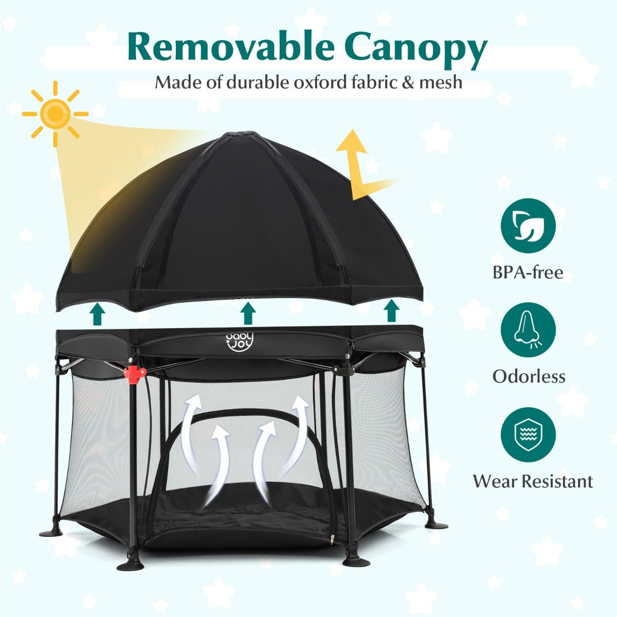  Indoor & Outdoor Baby Playpen: Black Portable Design with Removable Canopy