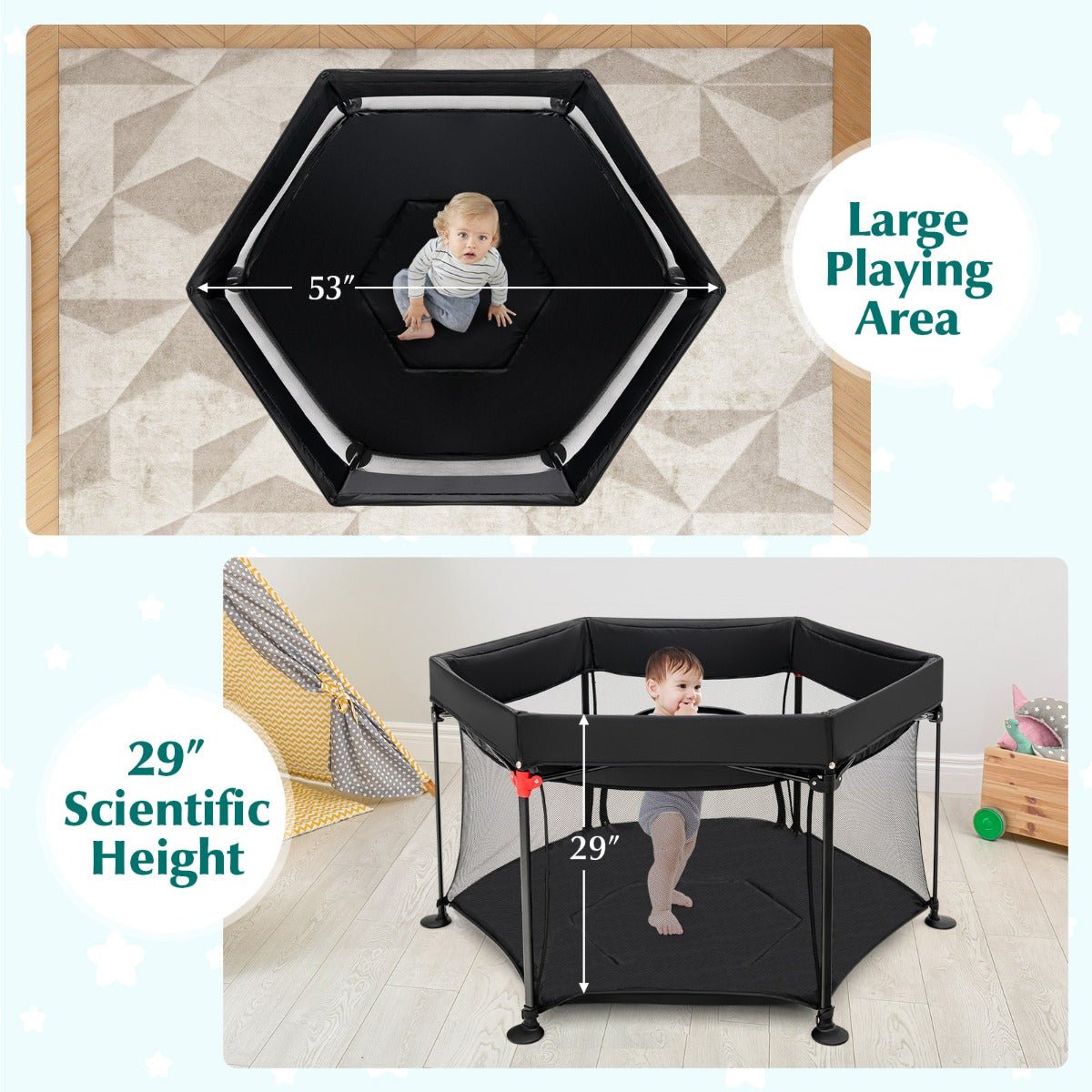 Portable Baby Playpen with Black Removable Canopy: Ideal for Indoor & Outdoor