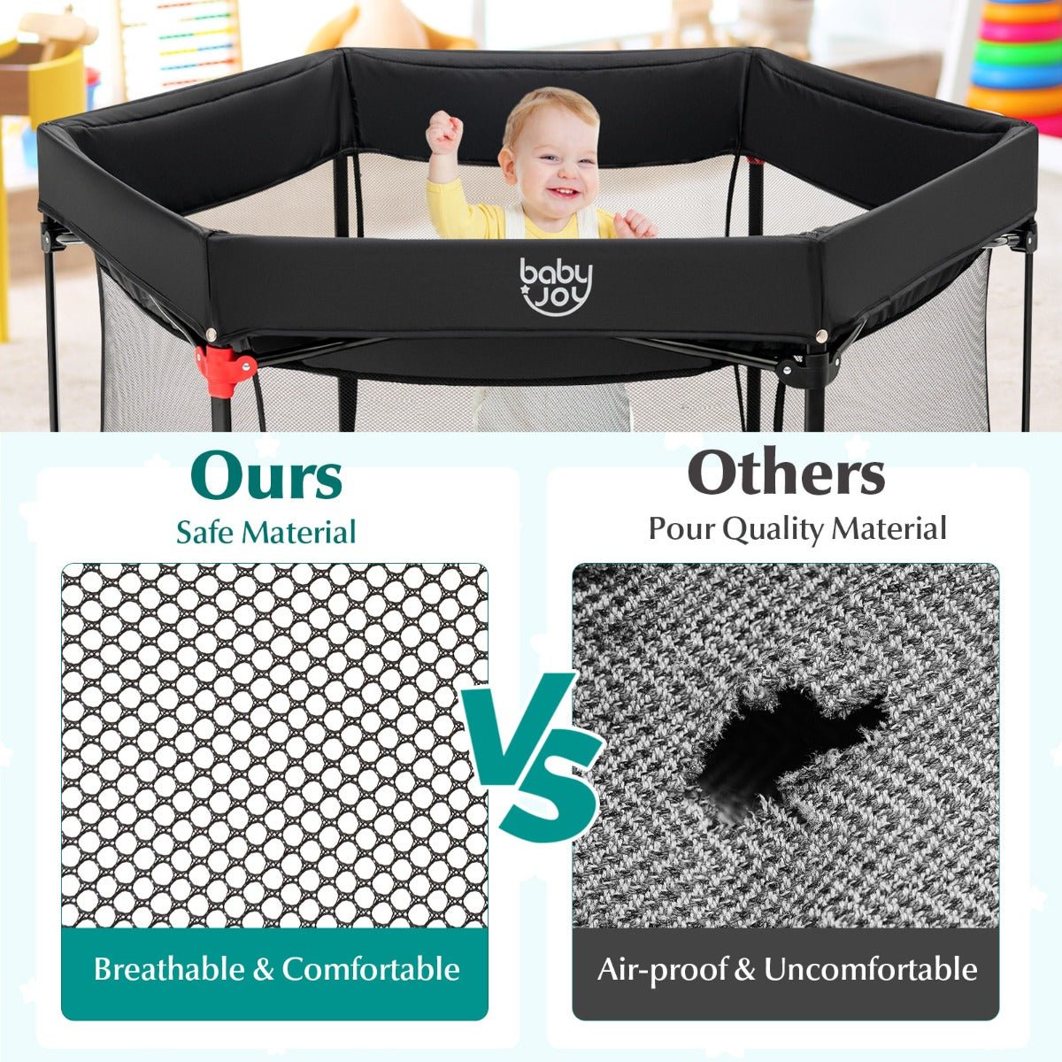Black Portable Baby Playpen with Removable Canopy: Versatile for Indoor & Outdoor