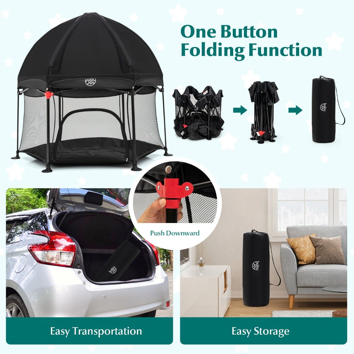 Portable Baby Playpen for Indoor & Outdoor Use: Black with Removable Canopy