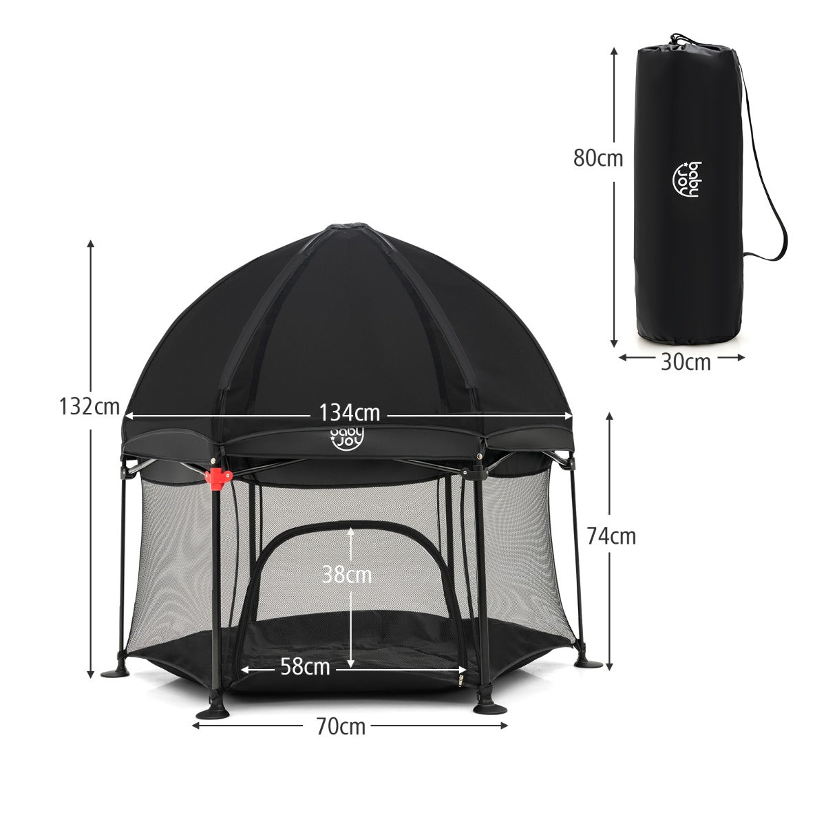 Versatile Portable Baby Playpen: Black Design with Removable Canopy