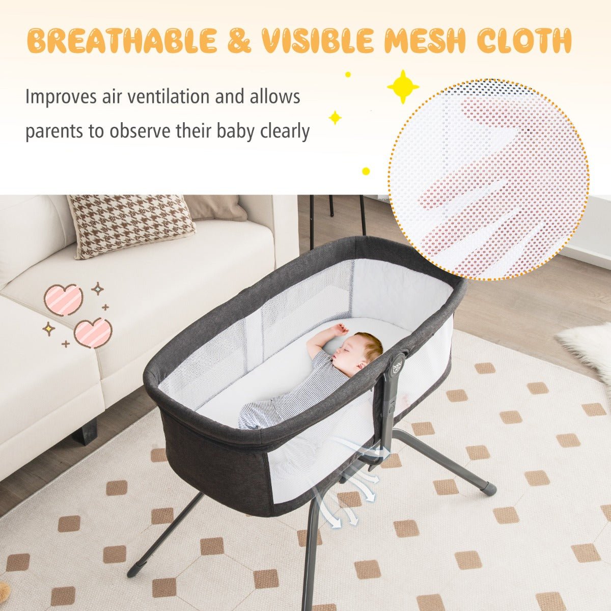 Baby Crib with Mattress - Portable and Foldable Design, Carry Bag Included