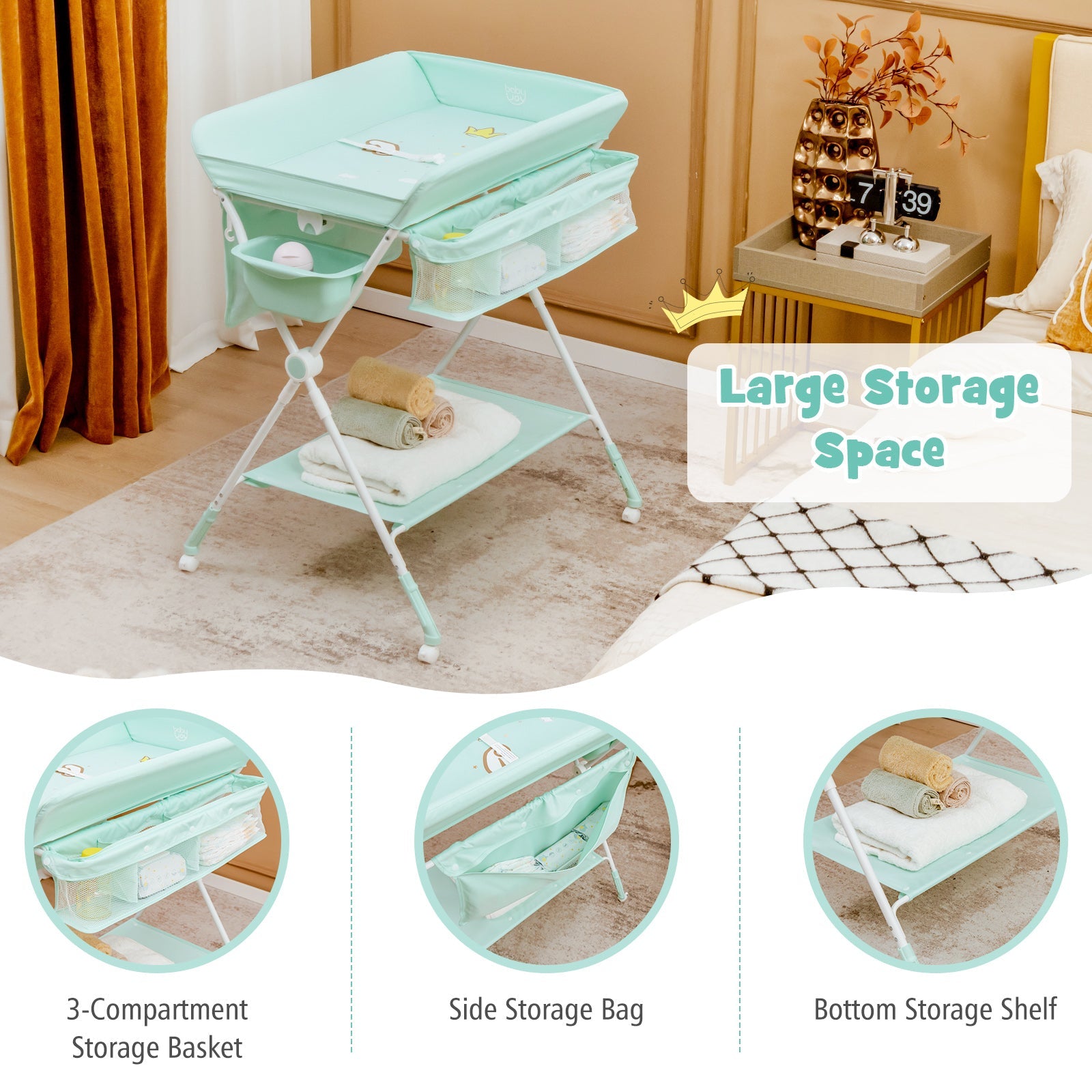 Newborn Nursery Folding Changing Table - Portable and Practical